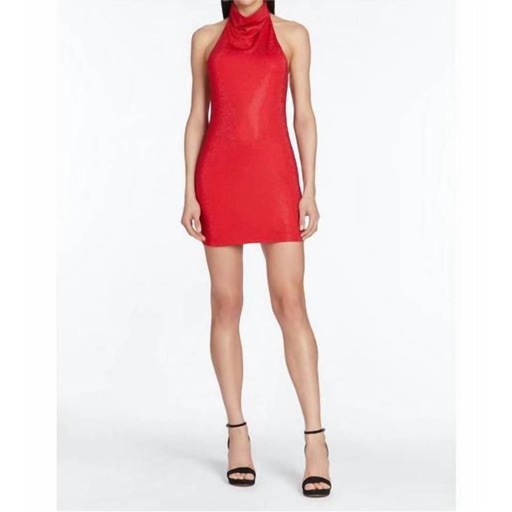 NWT AMANDA UPRICHARD Duffy Halter Backless Jersey Dress. Rhinestone Studded. Red